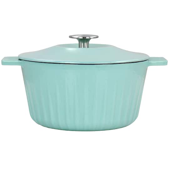 Martha Stewart Turquoise Enameled Embossed Stripe Cast Iron